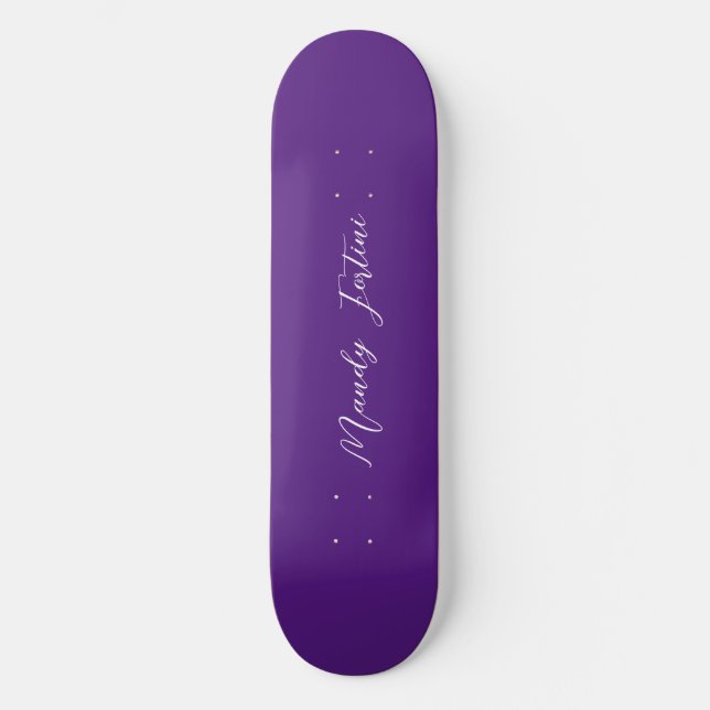 Royal Purple Plain Elegant Minimalist Calligraphy Skateboard (Front)