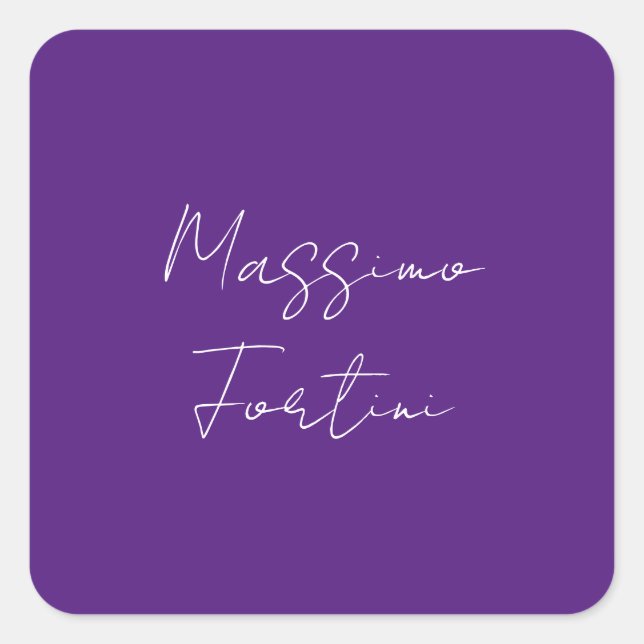 Royal Purple Plain Elegant Minimalist Calligraphy Square Sticker (Front)