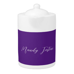 Royal Purple Plain Elegant Minimalist Calligraphy Teapot