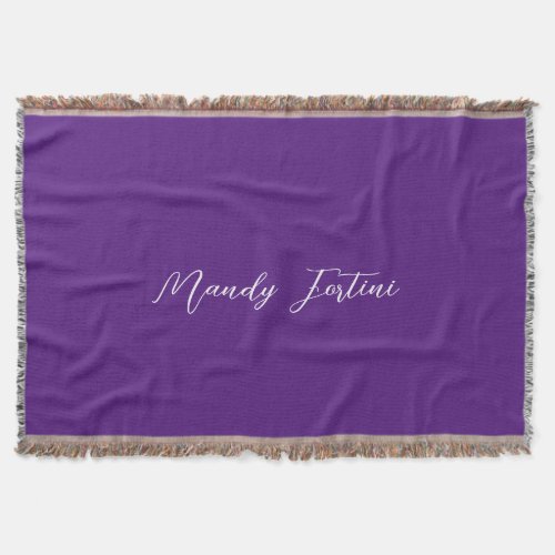 Royal Purple Plain Elegant Minimalist Calligraphy Throw Blanket