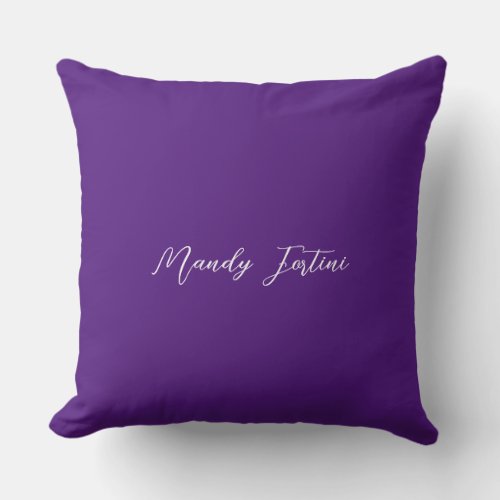 Royal Purple Plain Elegant Minimalist Calligraphy Throw Pillow