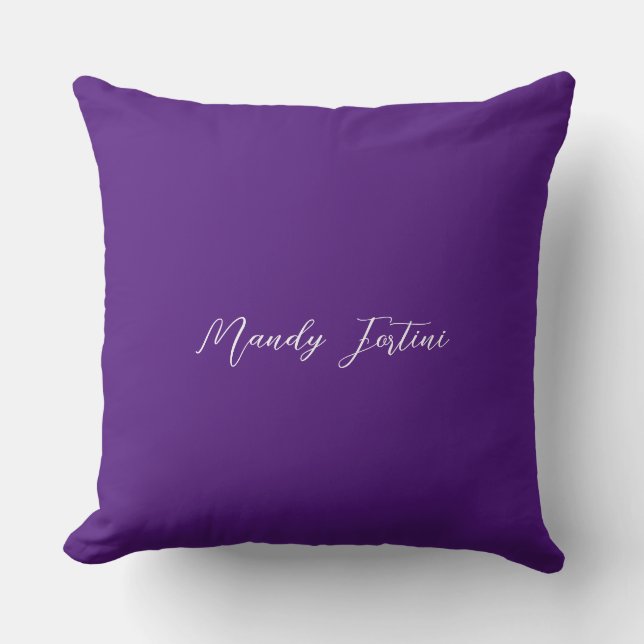 Royal Purple Plain Elegant Minimalist Calligraphy Throw Pillow (Front)