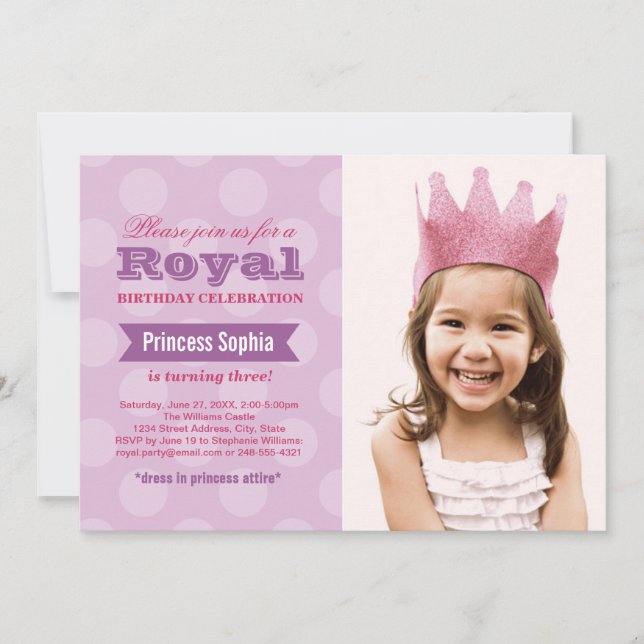 Royal Purple Princess Girl Photo Birthday Party Invitation (Front)