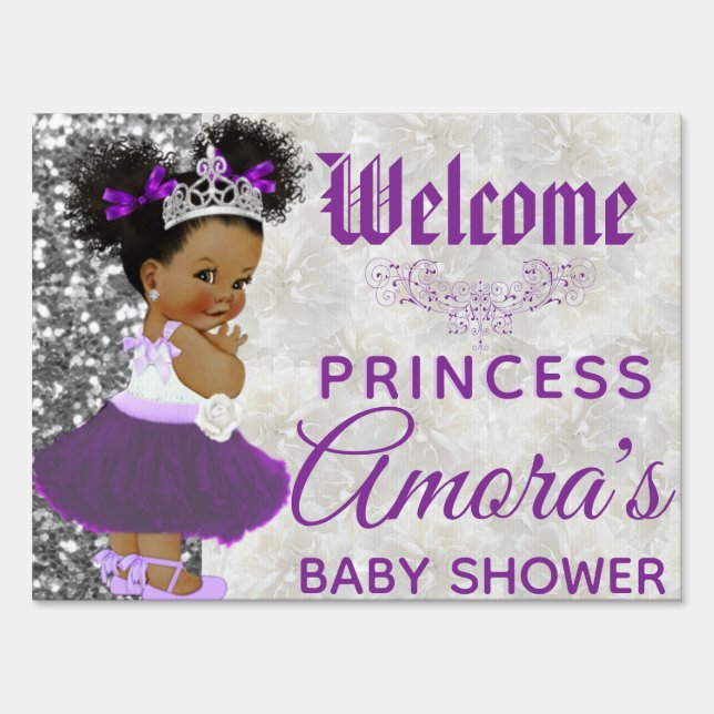 Royal Purple Princess|Silver Glitter Baby Shower Sign (Front)