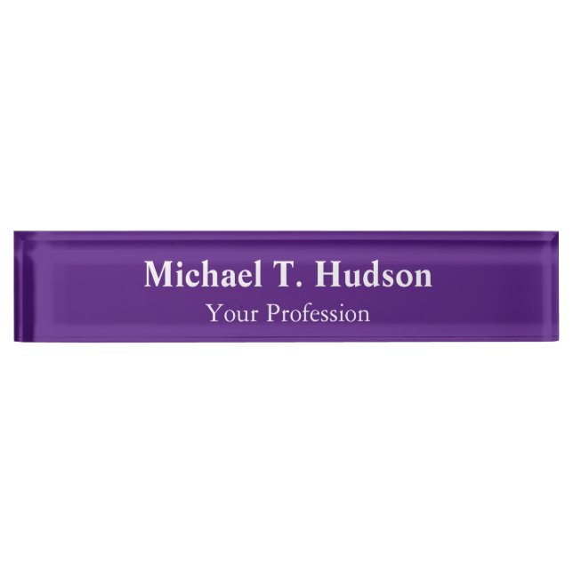 Royal Purple Professional Minimalist Modern Plain Desk Name Plate (Front)