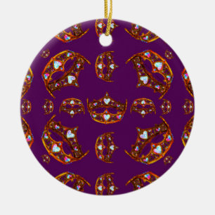 Royal Purple Queen of Hearts gold crown tiara Ceramic Ornament