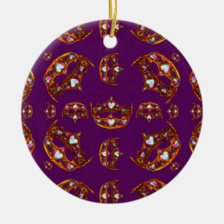 Royal Purple Queen of Hearts gold crown tiara Ceramic Ornament
