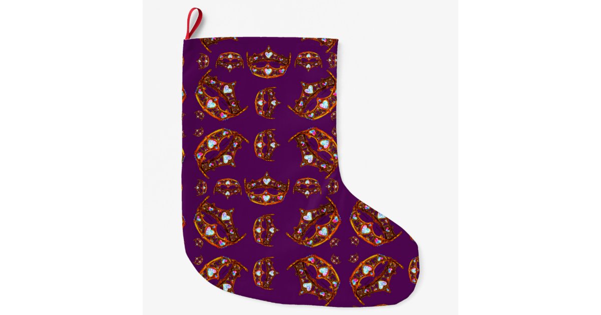 royal purple queen of hearts gold crown tiara large christmas stocking zazzlecom - Purple Christmas Stocking royal purple queen of hearts gold crown tiara large christmas stocking zazzlecom - Purple Christmas Stocking