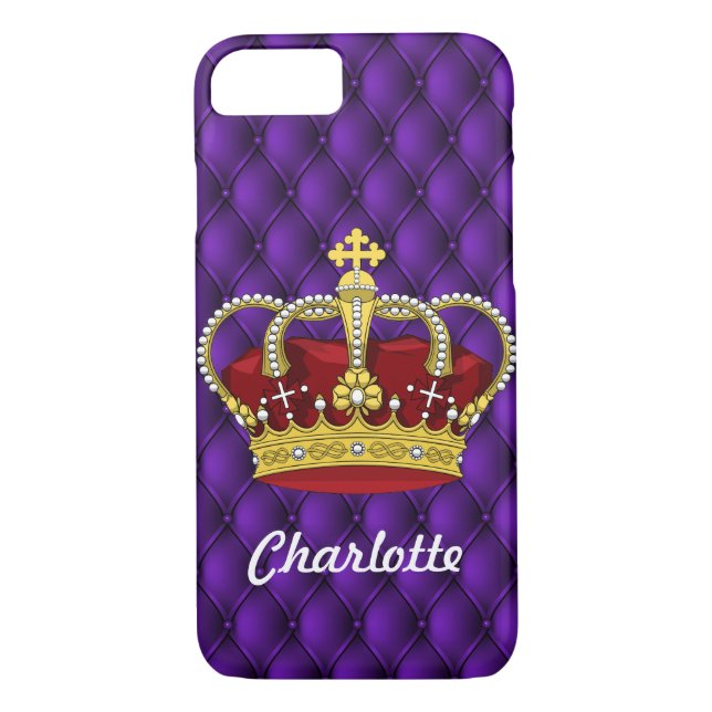 Royal Purple & Queen's Crown With First Name Case-Mate iPhone Case (Back)