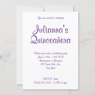Royal Purple Quinceañera Calligraphy Birthday Invitation