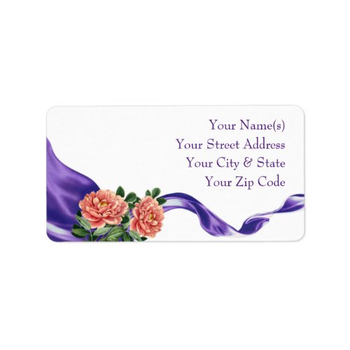 Royal Purple Ribbon  Floral Wedding Address Label