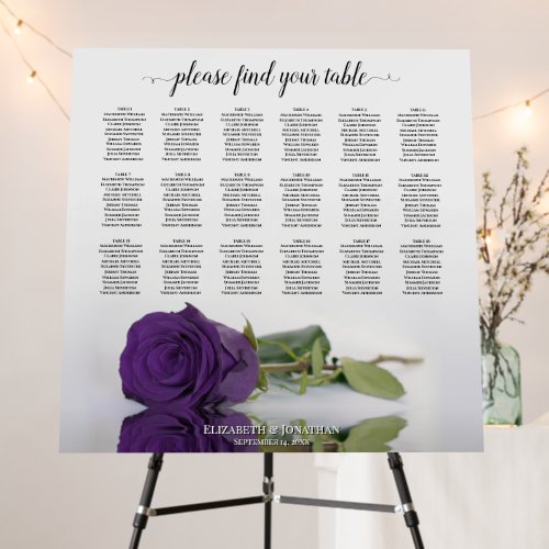 Royal Purple Rose 18 Table Wedding Seating Chart Foam Board