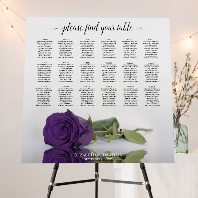 Royal Purple Rose 18 Table Wedding Seating Chart Foam Board (In Situ (Stand))