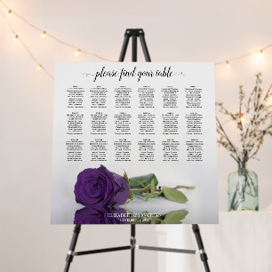 Royal Purple Rose 18 Table Wedding Seating Chart Foam Board