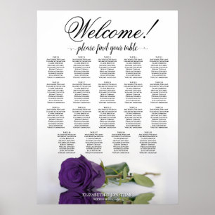 Royal Purple Rose 19 Table Wedding Seating Chart