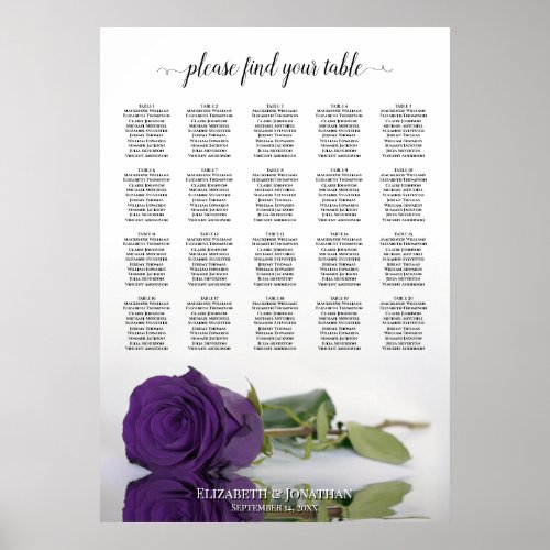 Royal Purple Rose 20 Table Wedding Seating Chart