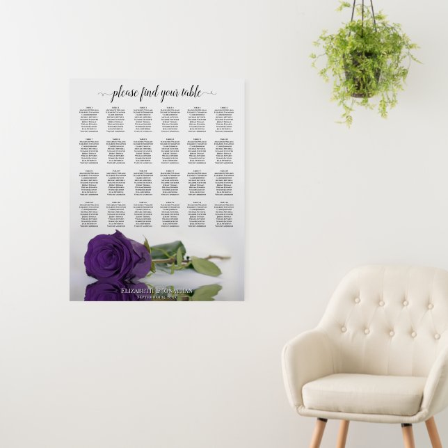 Royal Purple Rose 24 Table Wedding Seating Chart Foam Board (In Situ (Wall))