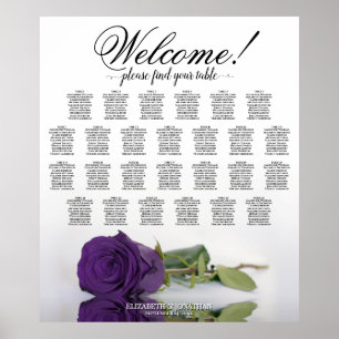 Royal Purple Rose 26 Table Wedding Seating Chart