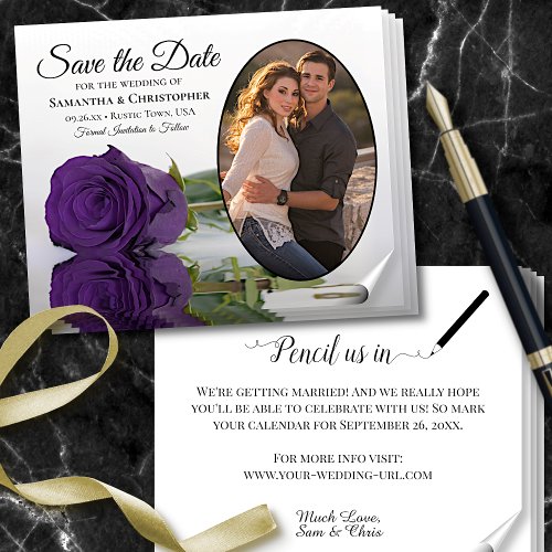 Royal Purple Rose BUDGET Photo Save The Date Flyer