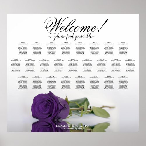 Royal Purple Rose Elegant 25 Table Seating Chart