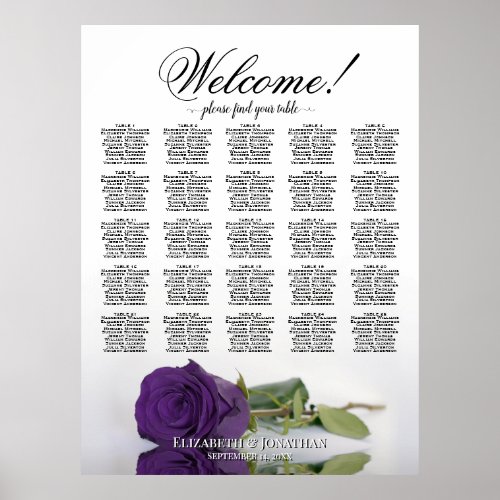 Royal Purple Rose Elegant 25 Table Seating Chart