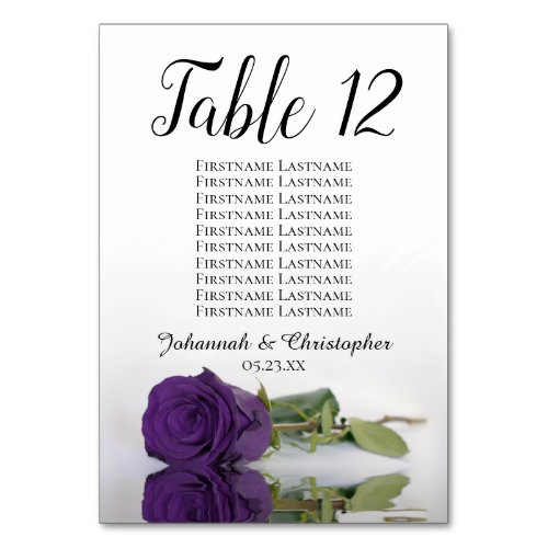 Royal Purple Rose Elegant Wedding Seating Chart Table Number
