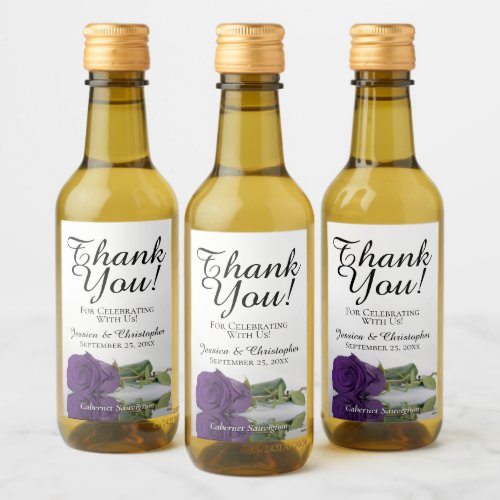 Royal Purple Rose Elegant Wedding Thank You Mini Wine Label