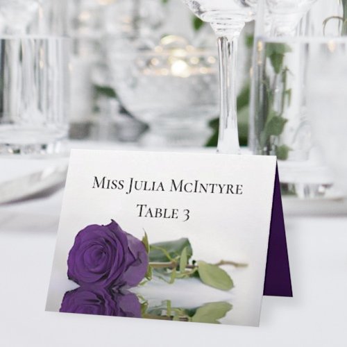 Royal Purple Rose Wedding DIY Fold Place Card