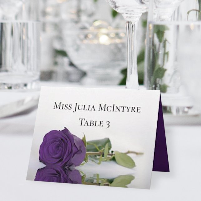 Royal Purple Rose Wedding DIY Fold Place Card (Creator Uploaded)