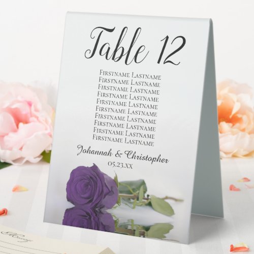 Royal Purple Rose Wedding Number Seating Chart  Table Tent Sign