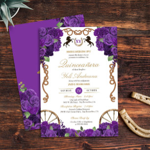 Royal Purple Rose Western Charro Quinceañera Invitation
