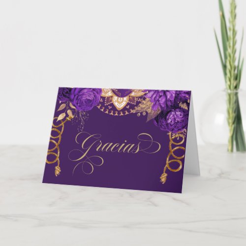 Royal Purple Roses Elegant Charro Western Spanish Thank You Card