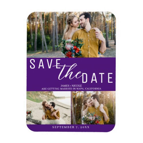 Royal Purple Save the Date Wedding 3 Photos Magnet