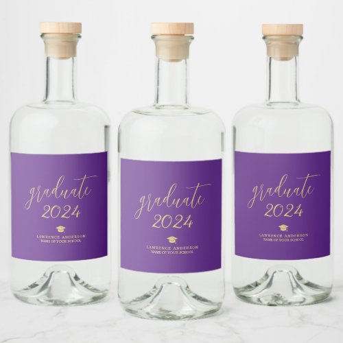 Royal Purple Script Graduate 2024 Graduation Party Liquor Bottle Label