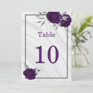 royal purple silver floral geometric table number