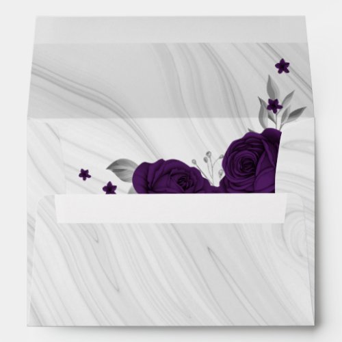 royal purple silver floral marble wedding envelope