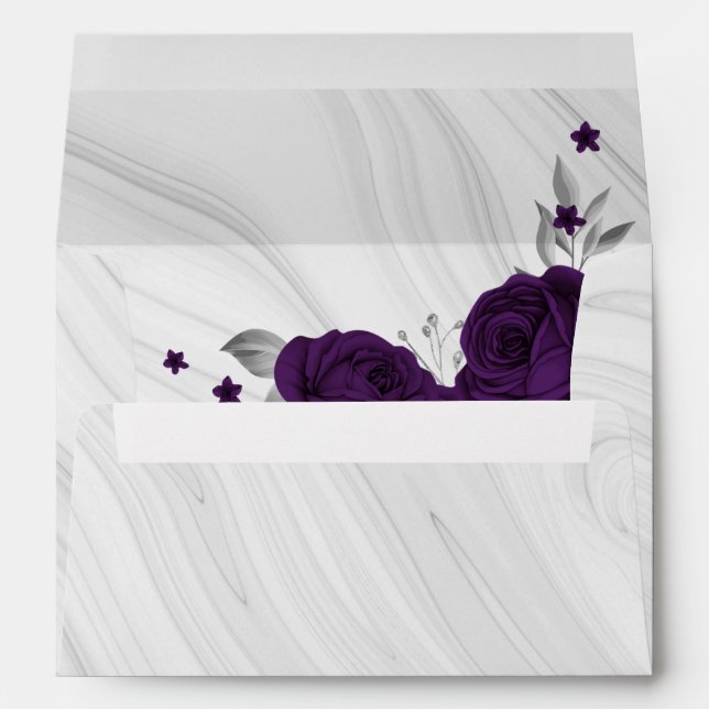 royal purple silver floral marble wedding envelope (Back (Bottom))