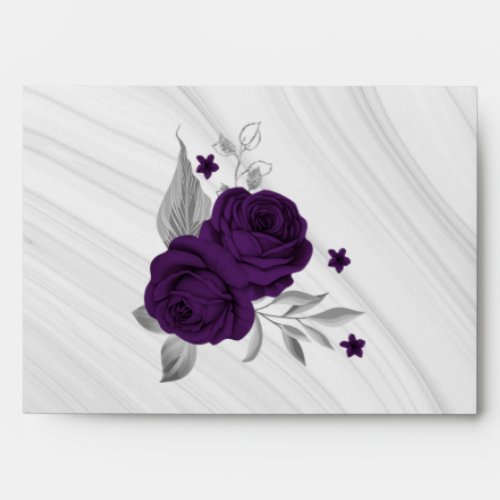 royal purple silver floral marble wedding envelope