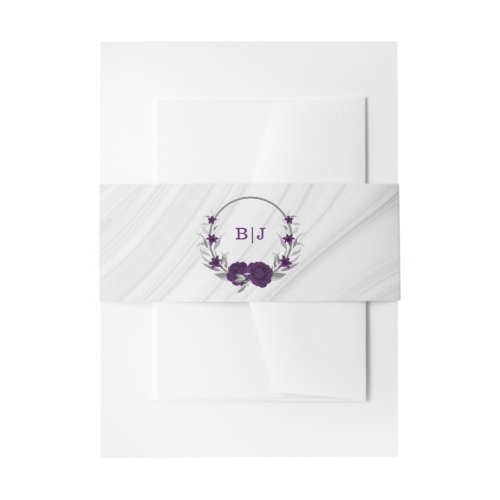 royal purple silver floral marble wedding invitation belly band