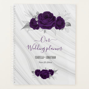 royal purple silver floral marble wedding planner