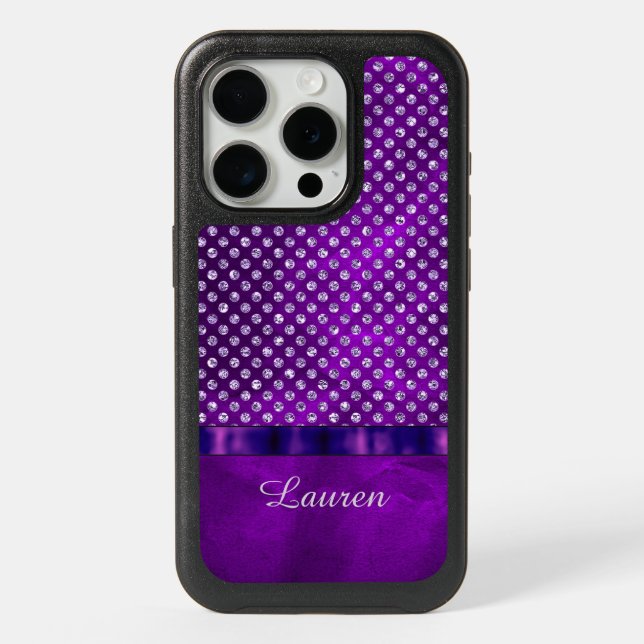 Royal Purple Silver Gem iPhone 15 Pro Case (Back)
