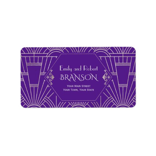 Royal Purple Silver Great Gatsby 1920s Wedding Label