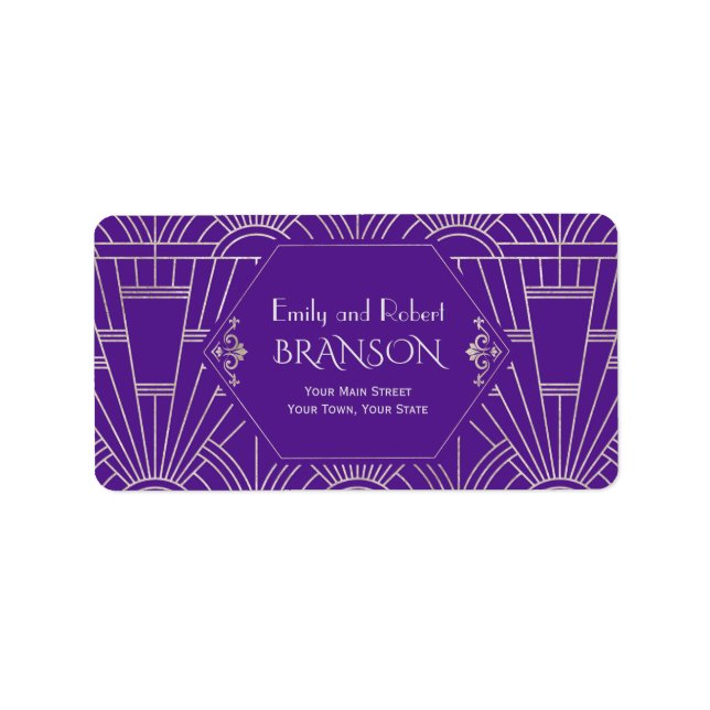 Royal Purple Silver Great Gatsby 1920s Wedding Label (Front)