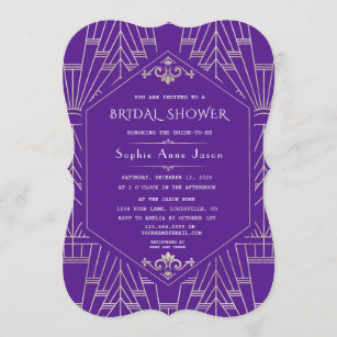 Royal Purple Silver Great Gatsby Bridal Shower Invitation