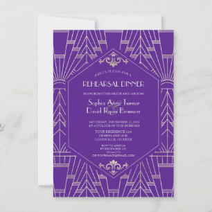 Royal Purple Silver Great Gatsby Rehearsal Dinner Invitation