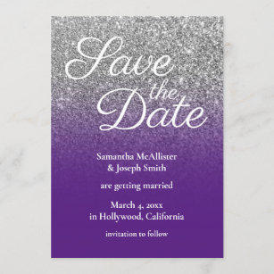 Purple & Silver Save The Date Personalised Wedding Sign 