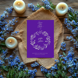 Royal Purple & Soft Silver Circle, Save the Date Invitation