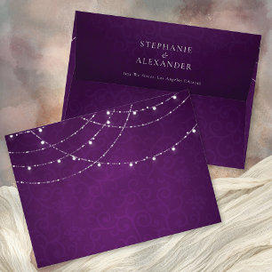 Royal Purple String Lights Damask Wedding Envelope