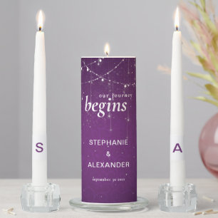 Royal Purple String Lights Names Date Monogram Unity Candle Set