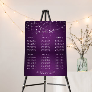 Royal Purple String Lights Seating Chart Foam Board